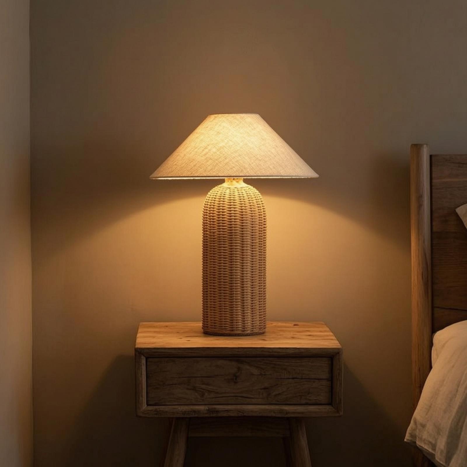 Bedroom Furniture - Yatak Başı Lambası Rattan Tabanlı Kumaş