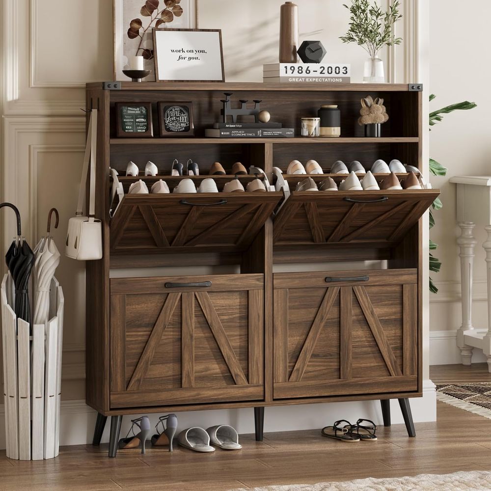Shoe Rack Cabinet Narrow Entryway - 4 Raflı Ayakkabı Dolabı, Antre veya