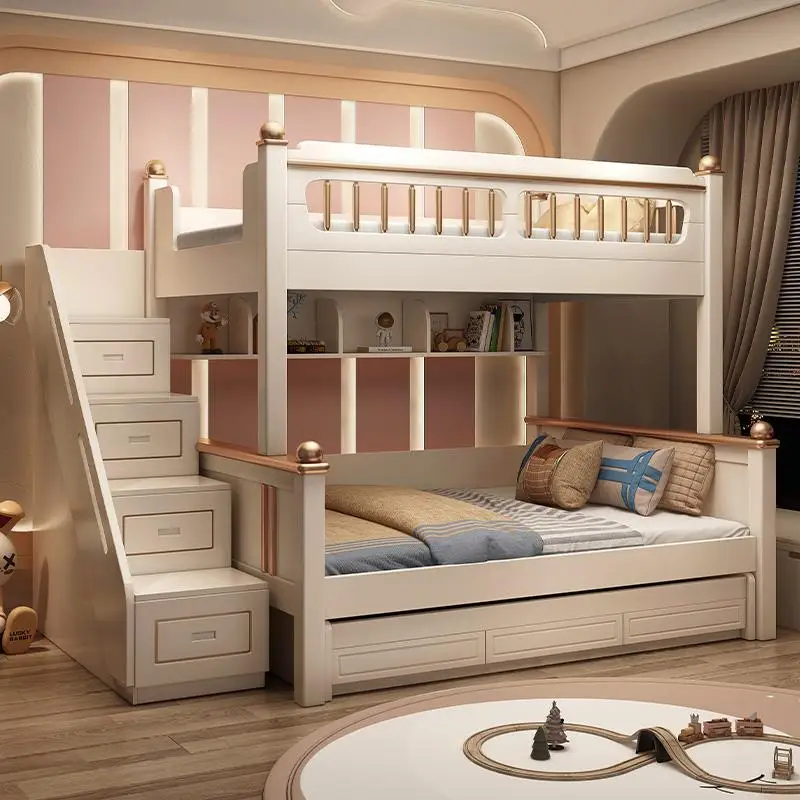 King Size Bed Frame With Storage Drawers - 135x190cm ahşap yataklı ranza, kaydıraklı merdiven,