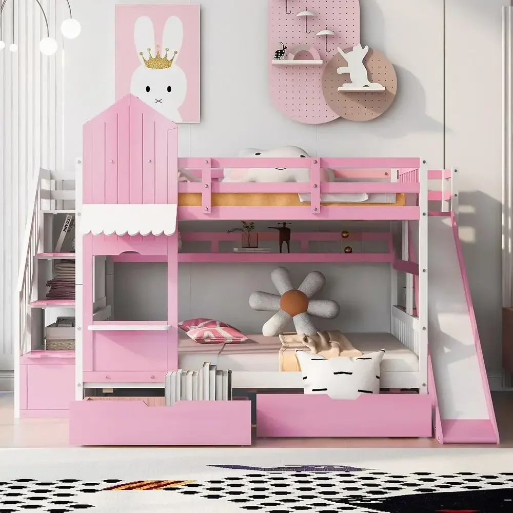 Bunk Bed With Stairs And Slide - Kız ve Erkek Çocuklar İçin Merdivenli,