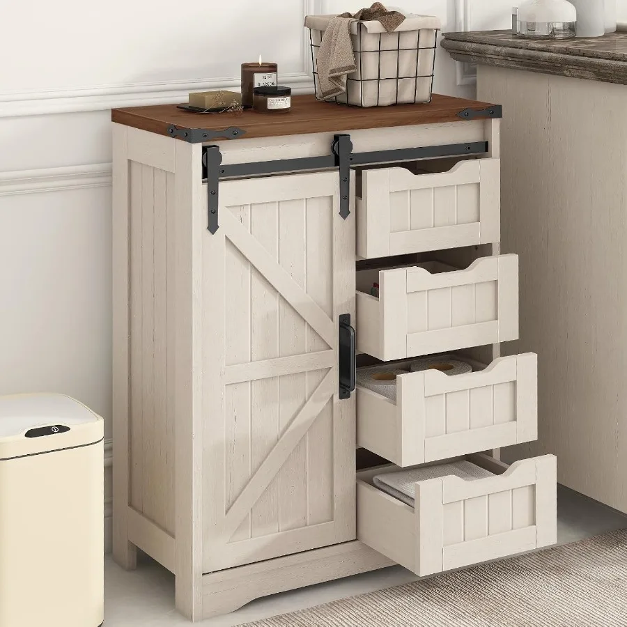 Storage - 4 çekmeceli ve sürgülü kapılı, beyaz