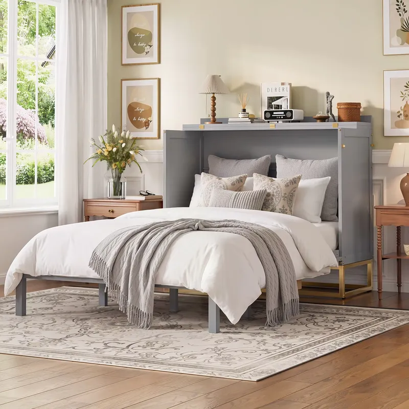 Bedroom Furniture - Modern Murphy Kraliçe Yatak Ahşap Panel