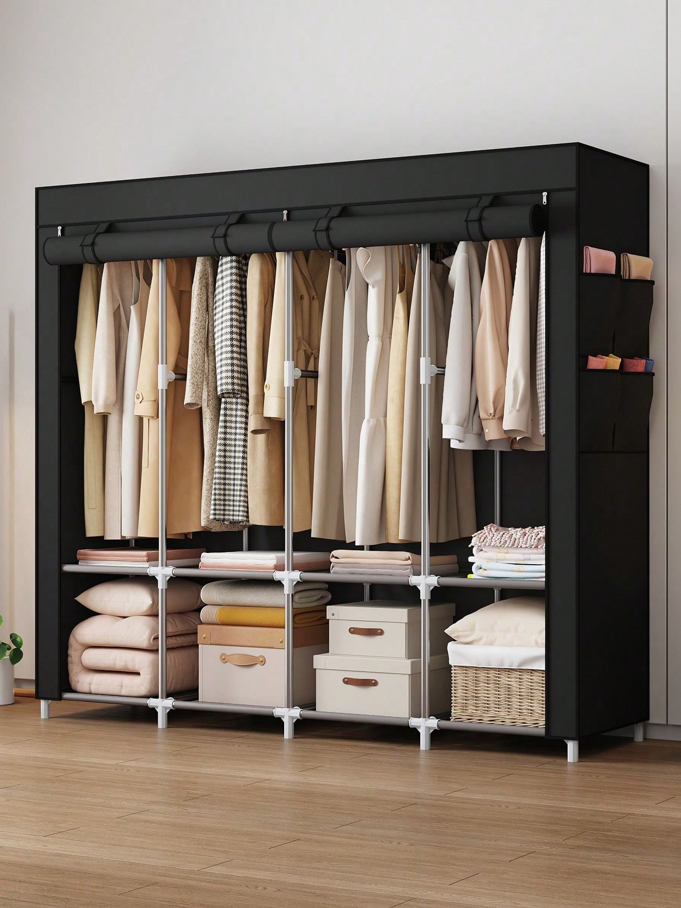 Wardrobe Closet Portable Fabric Cover - Büyük Taşınabilir Dolap Gardırop Modern Siyah