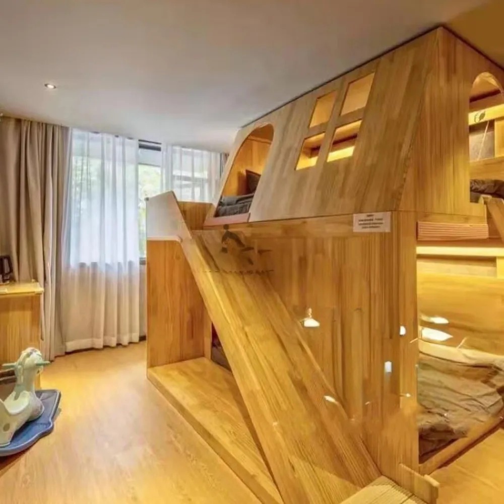 Bunk Bed With Stairs And Slide - Amerikan Masif Ahşap Çocuklar İçin Ağaç