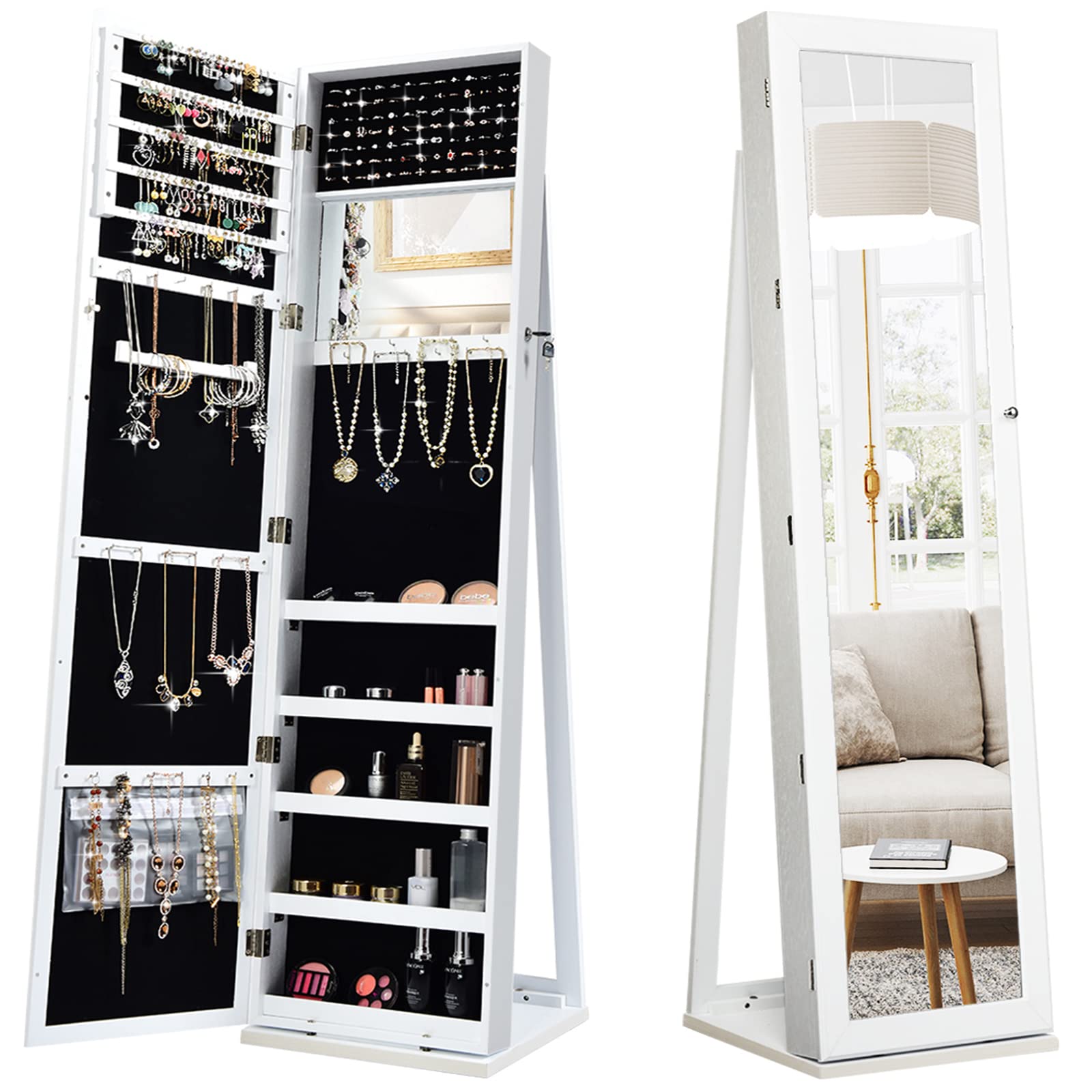 Full Length Mirror Jewelry Armoire - Tam Boy Aynalı, Kilitlenebilir Ayakta Duran