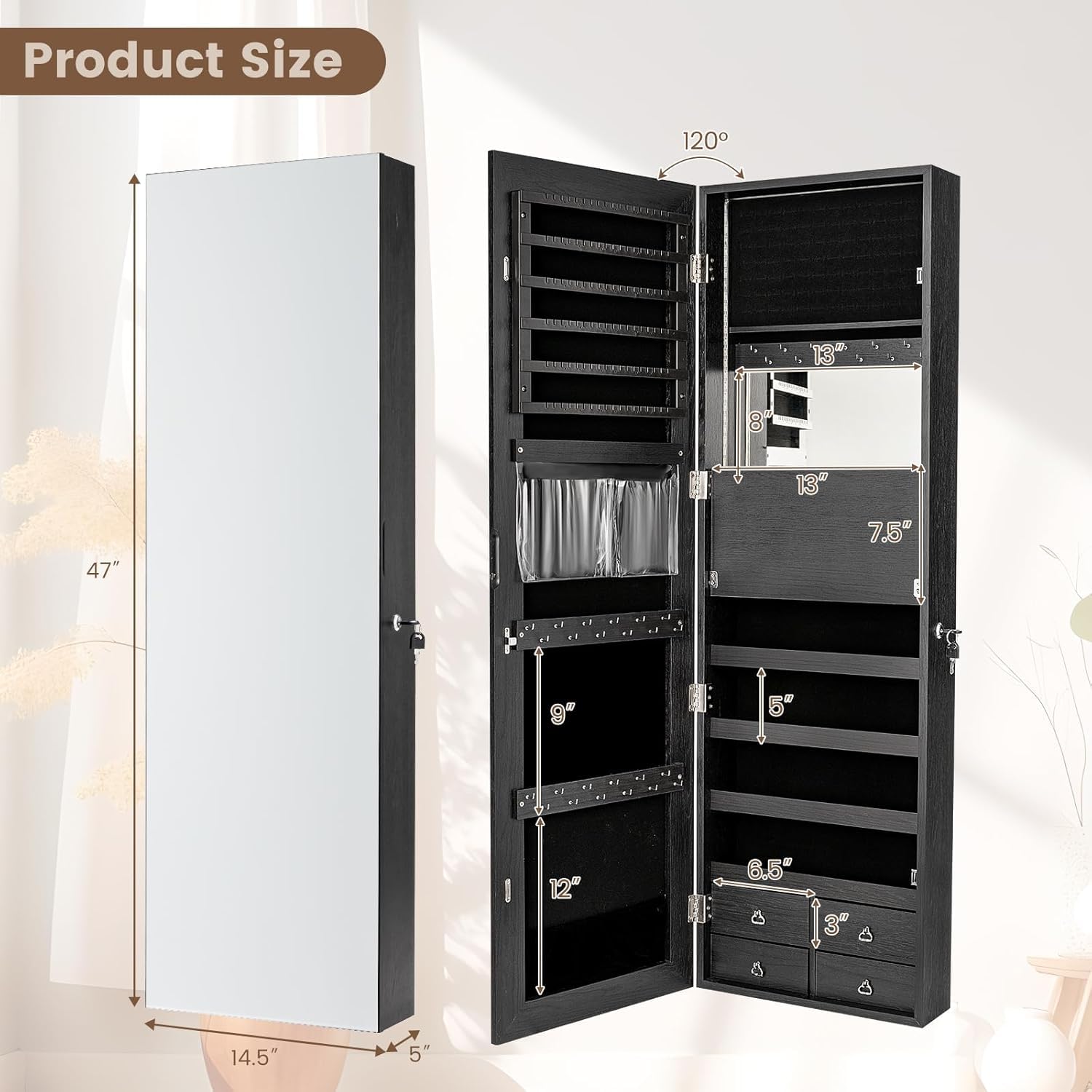 47 inç LED'li Mücevher Dolabı, - Full Length Mirror Jewelry Armoire incelemesi ve fiyatı