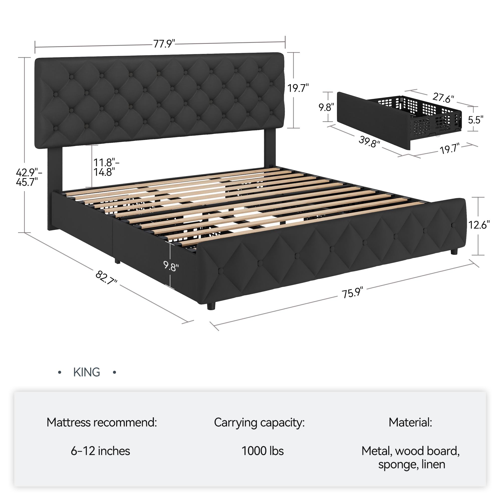 4 adet çekmeceli ve ayarlanabi - King Size Bed Frame With Storage Drawers incelemesi ve fiyatı