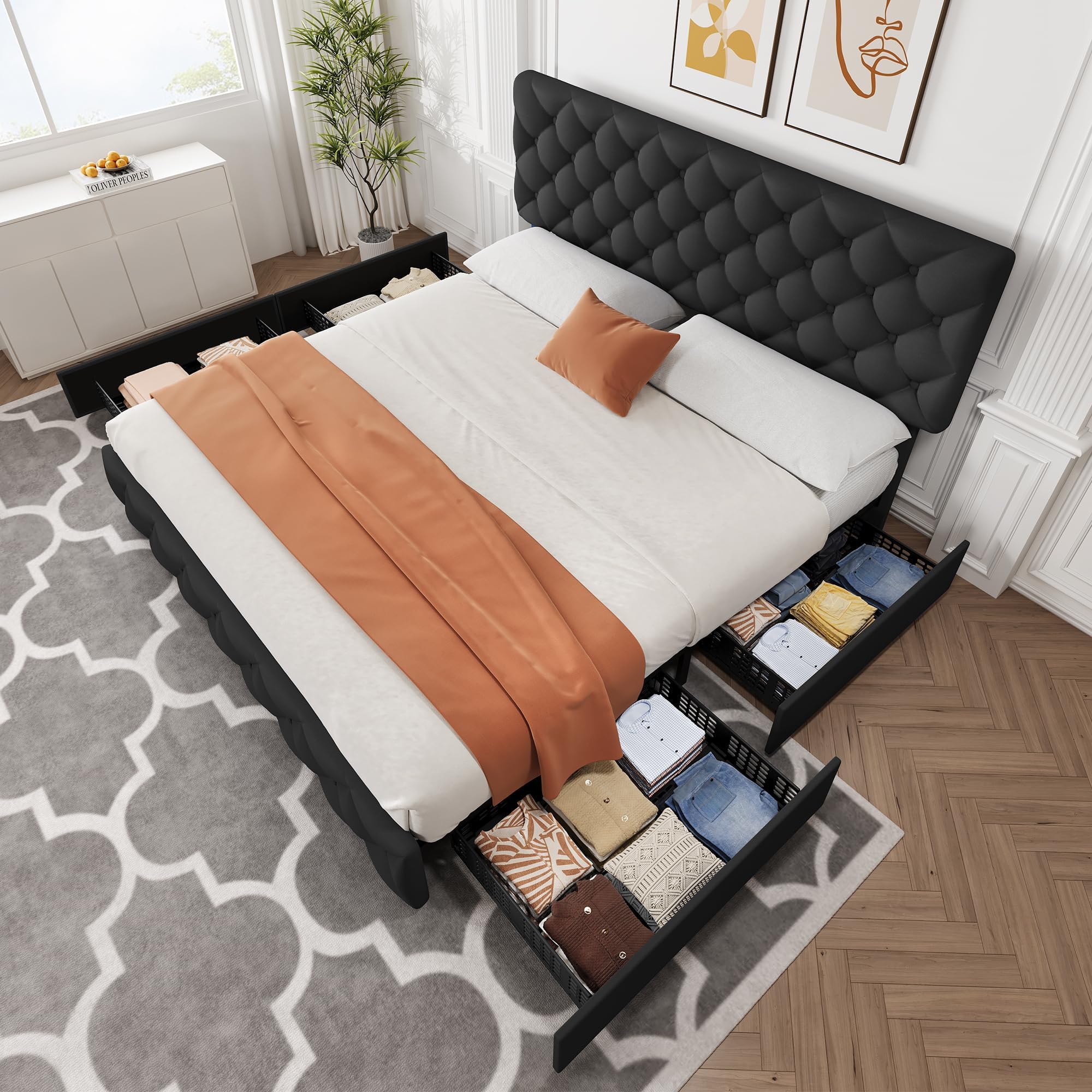 4 adet çekmeceli ve ayarlanabi - King Size Bed Frame With Storage Drawers incelemesi ve fiyatı