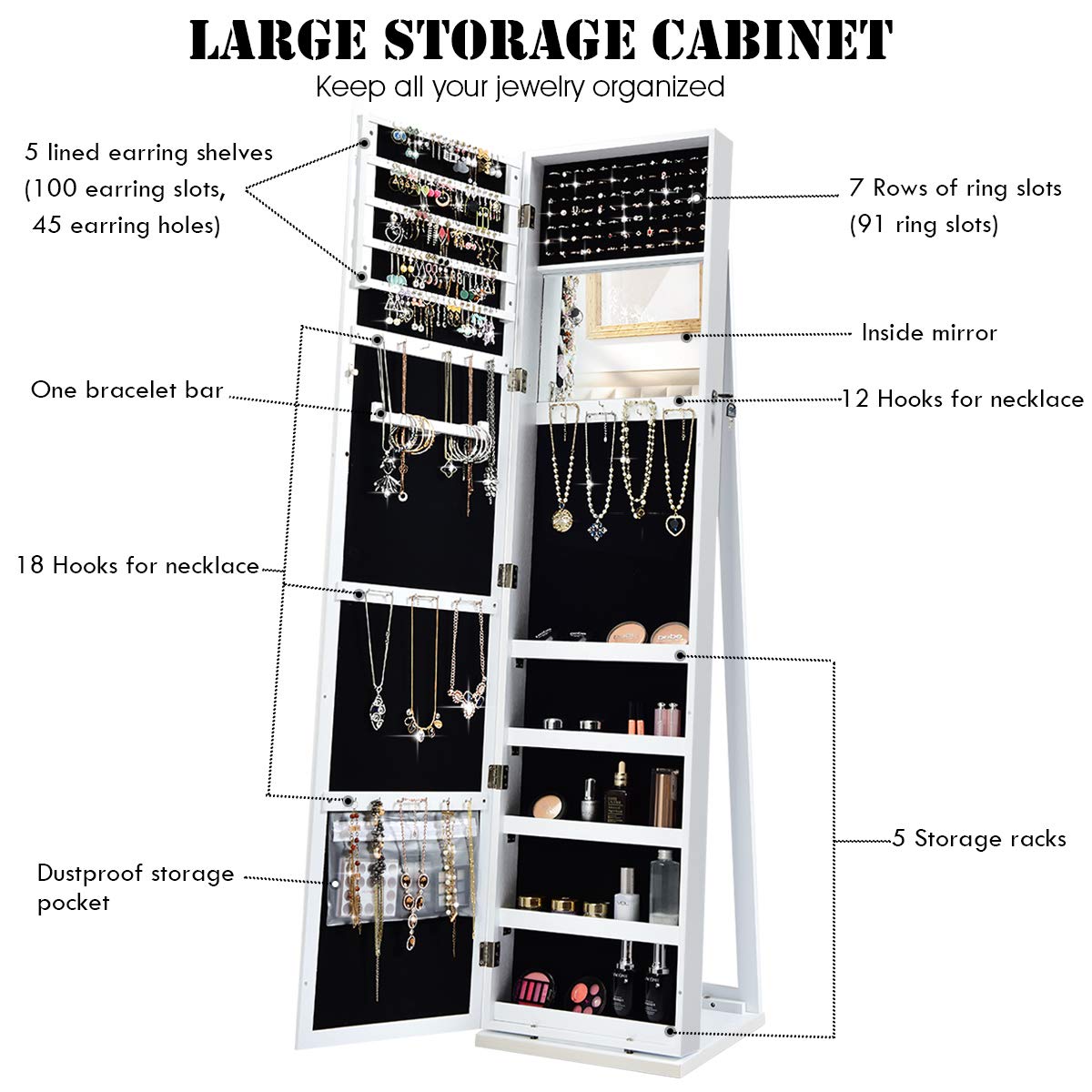 Tam Boy Aynalı, Kilitlenebilir - Full Length Mirror Jewelry Armoire incelemesi ve fiyatı